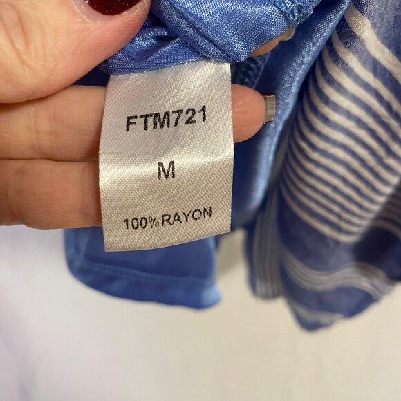 THML Blue Striped Embroidered Boho Cap Sleeve Dress Size‎ M - Picture 5 of 9